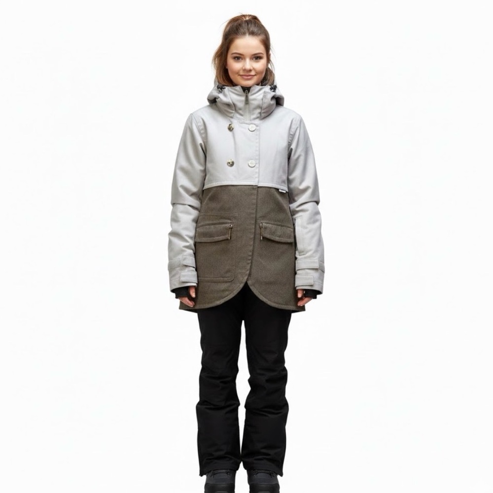 Women's Holden Shelter Jacket Colorblock Parka Beige Gray Snowboard Ski Size S